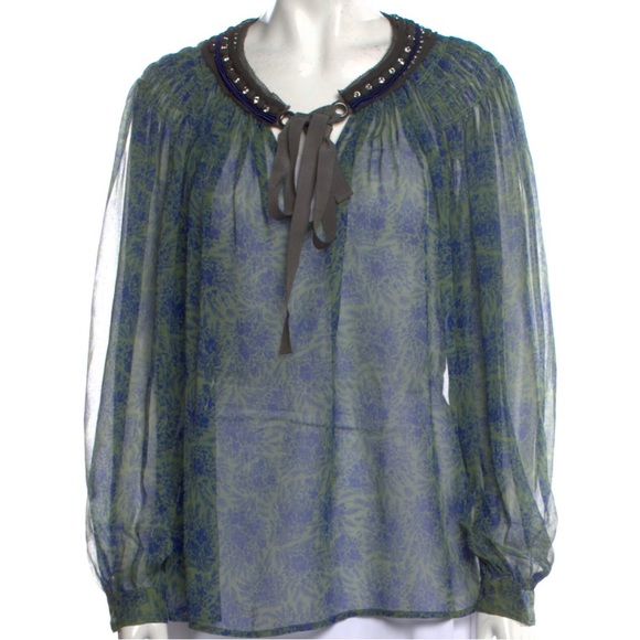 The Real Real: 3.1 Phillip Lim Sheer V neck blouse with embellishments Sz 4 - Picture 4 of 16